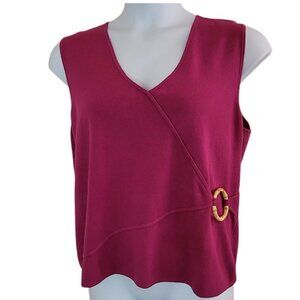 Spenser Jeremy Woman Pink Knit V-Neck Sleeveless Tank w/ Bamboo Accent Size 2X